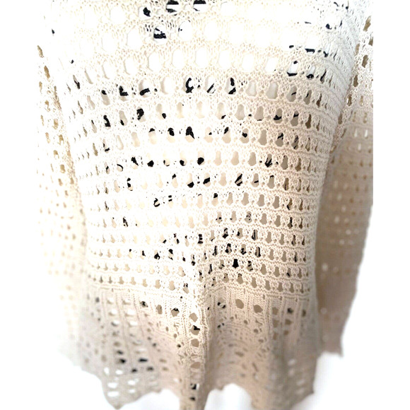 Women’s Jeanne Pierre Size Medium Oatmeal V-Neck Long Sleeve Open Knit Crochet - Picture 2 of 10